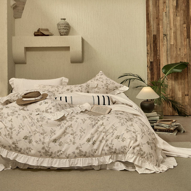 Cotton Linen Bed Sheets Set - Washed Four-Piece Bedding Collection