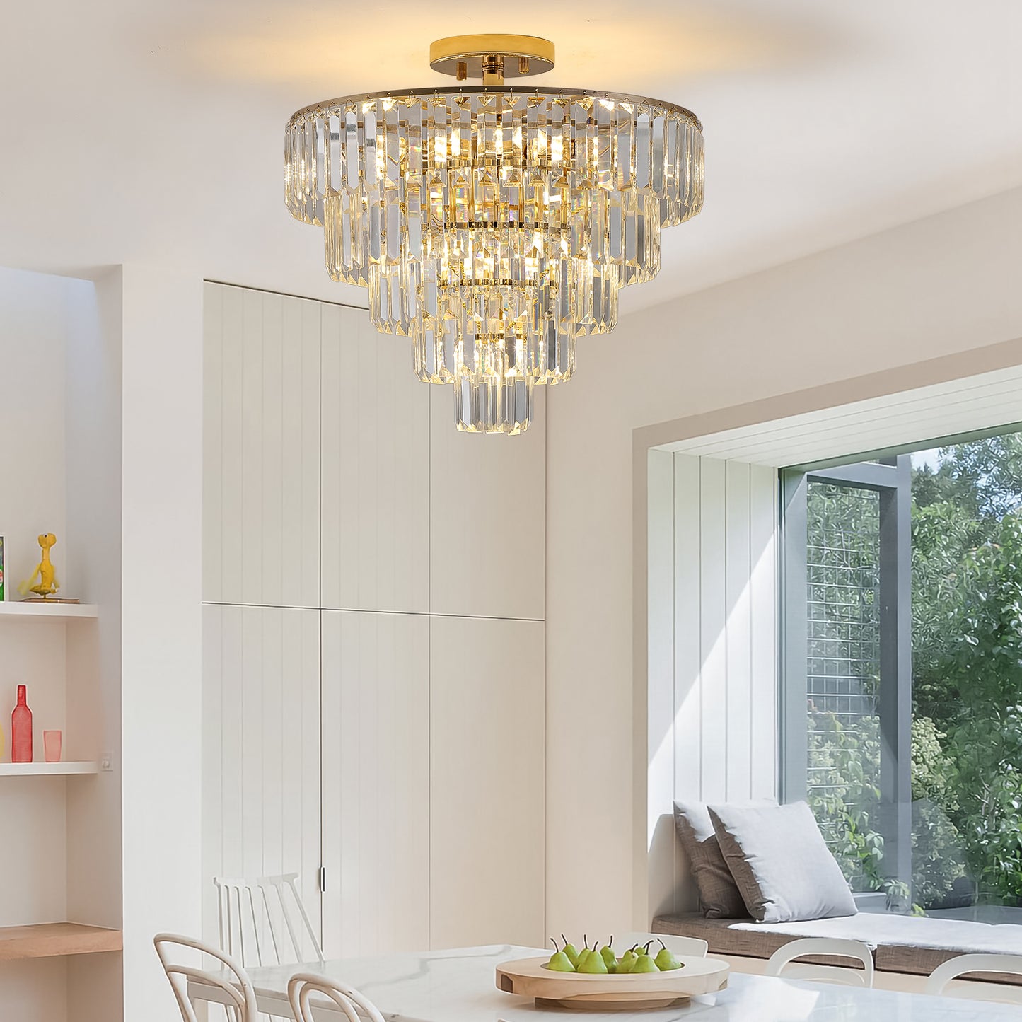 Elegant 5-Tier Gold Crystal Chandelier - Contemporary Ceiling Light Fixture