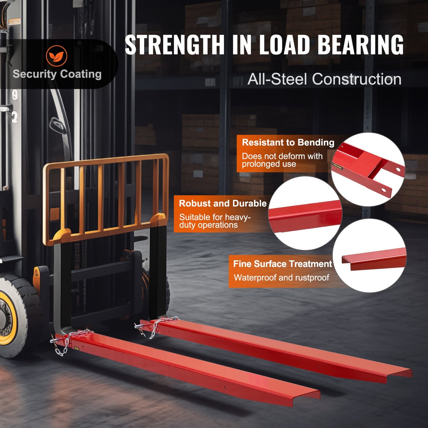Heavy Duty Forklift Pallet Fork Extensions 72 Inch Carbon Steel Set - Red