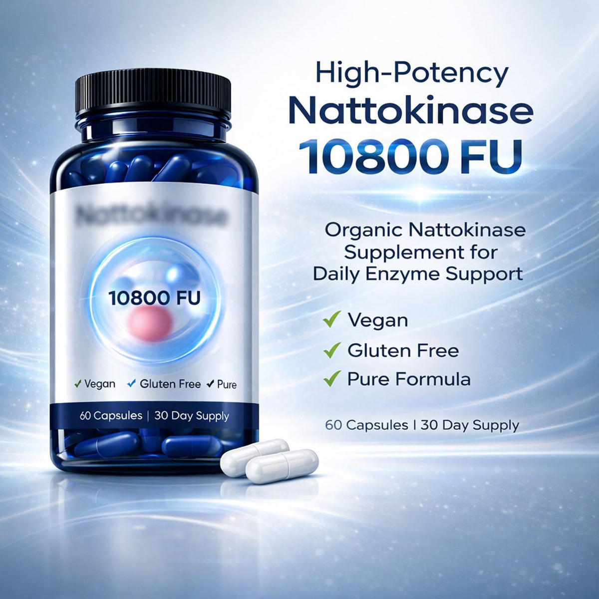 Nattokinase Capsules - 60 Count Dietary Supplement for Heart Support