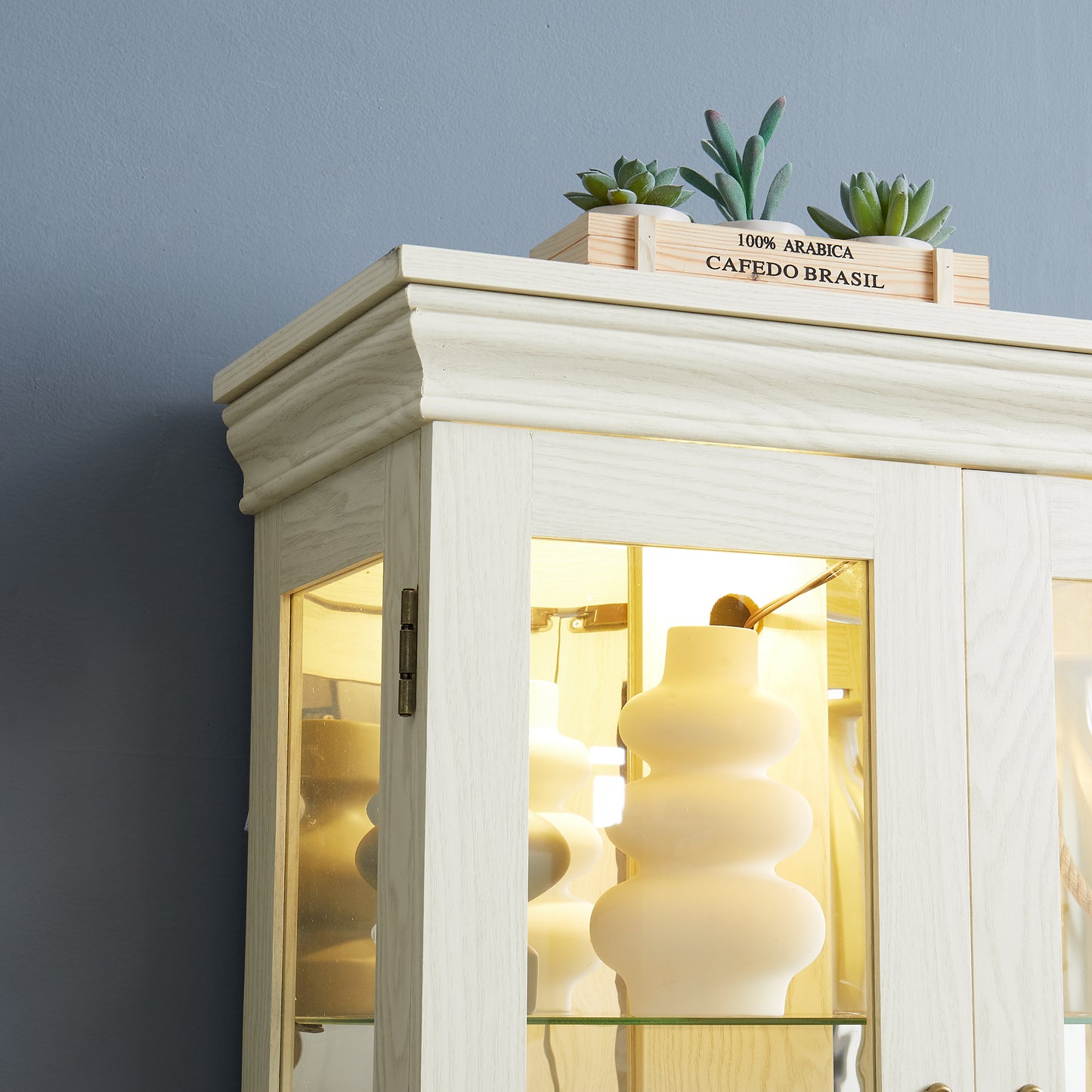 Lighted Glass Curio Display Cabinet - Antique White