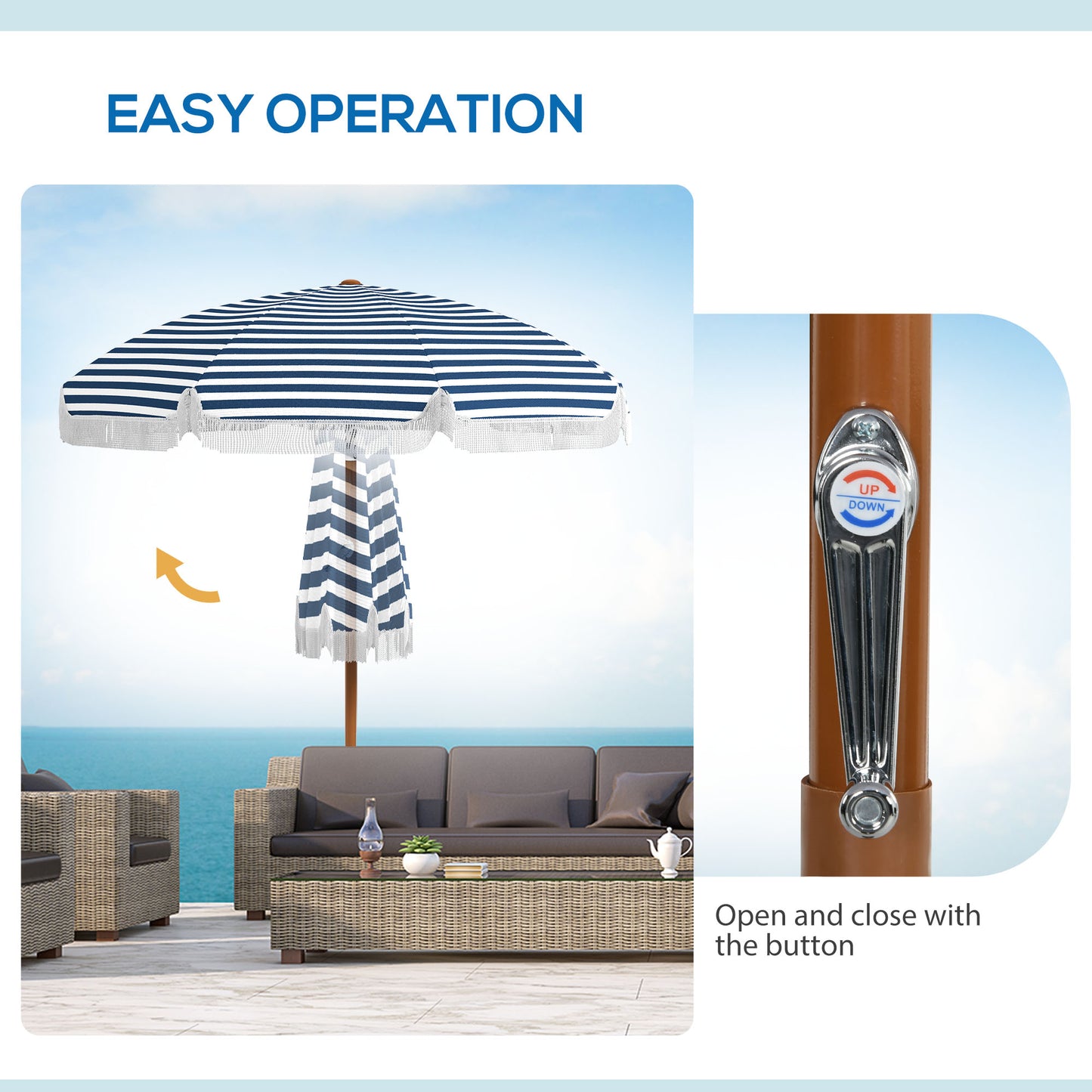 7ft Outdoor Market Umbrella with Tilt & Fringed Ruffles - Blue