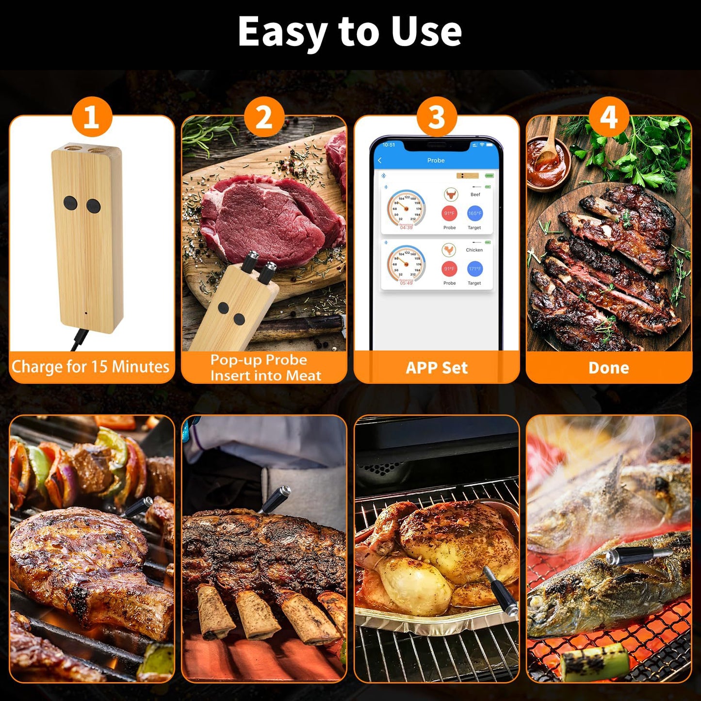 Wireless Bluetooth Cooking Thermometer for BBQ and Kitchen