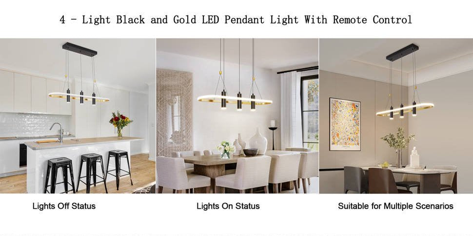 Dimmable LED Pendant Light 4-Light Black Gold Modern Kitchen Fixture