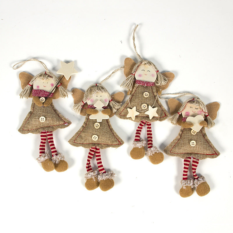 Christmas Angel Doll Pendant in Fabric Wood - Holiday Decor, Angel & Star Styles