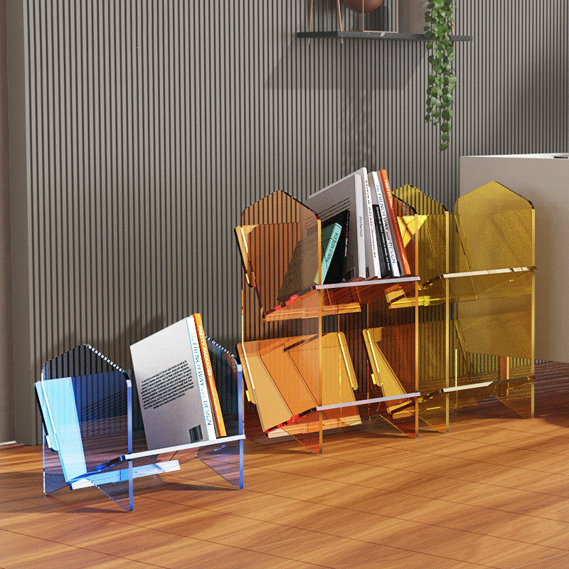 Acrylic Bookshelf Storage Rack - Modern Clear & Frosted Home Organizer