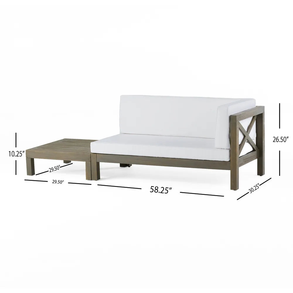 Acacia Wood Corner Bench with Coffee Table - White