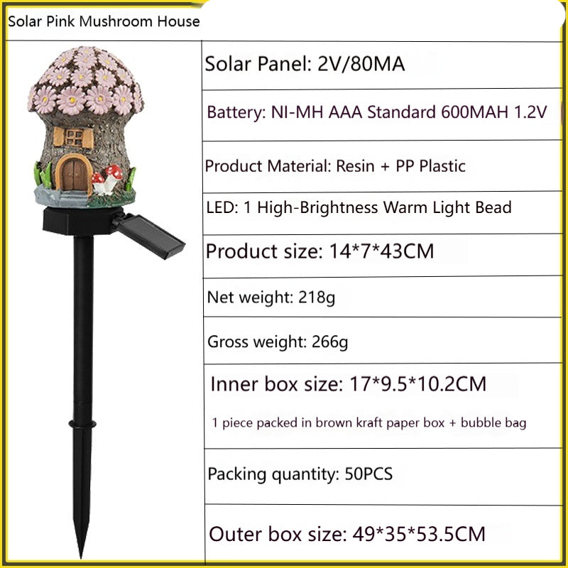 Outdoor Solar Mushroom Garden Light - Resin Lawn Landscape Lamp with Ground Stake