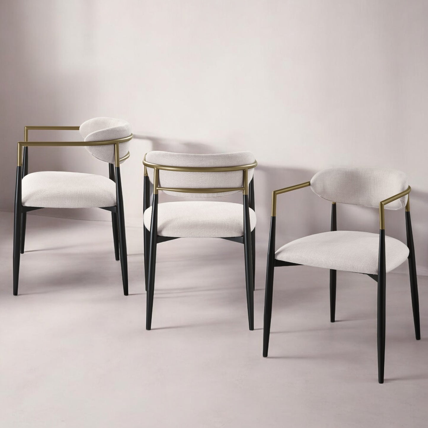 Beige Linen & Black Finish Side Chair Set of 2