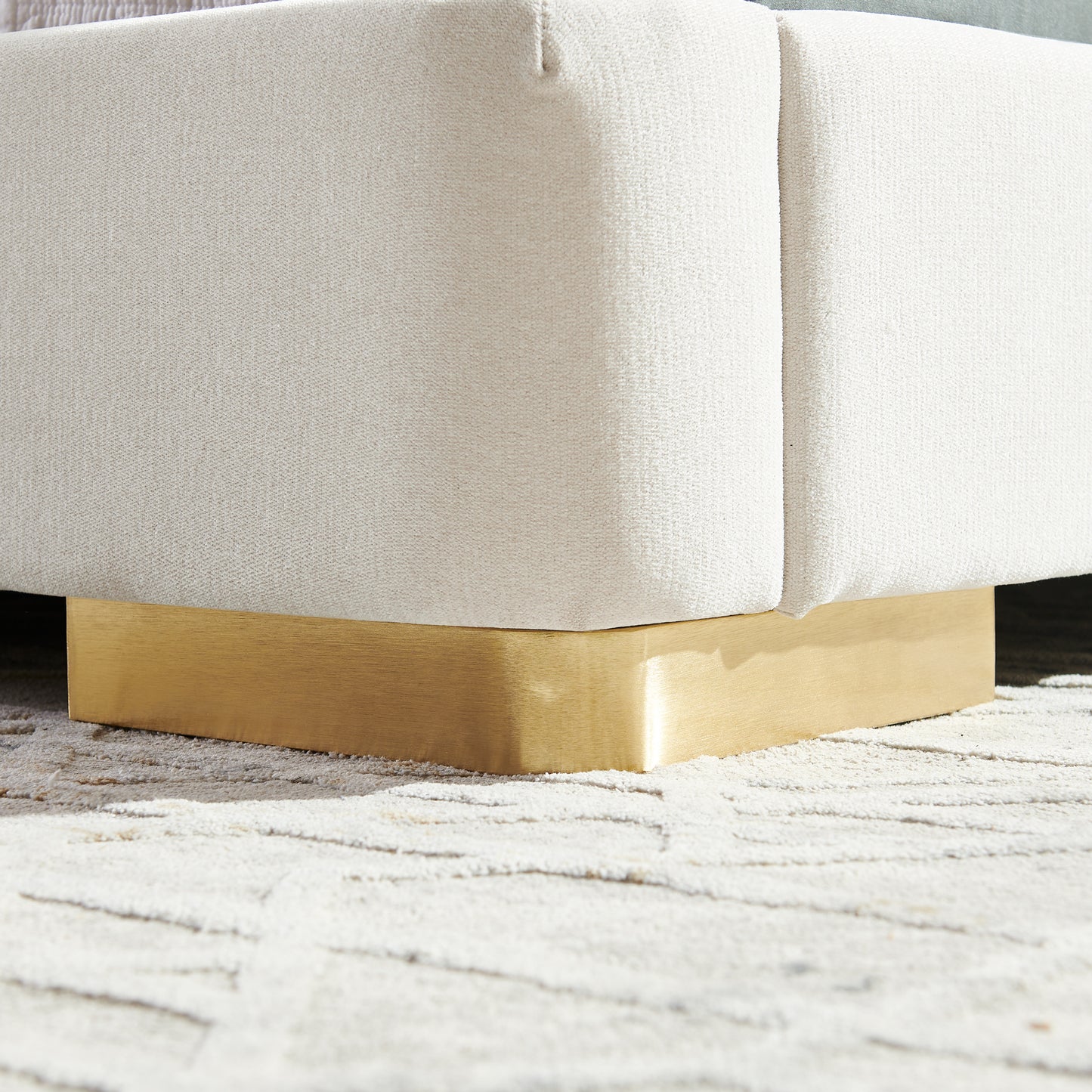 Queen Size Platform Bed with Soft Chenille Fabric Frame - Beige
