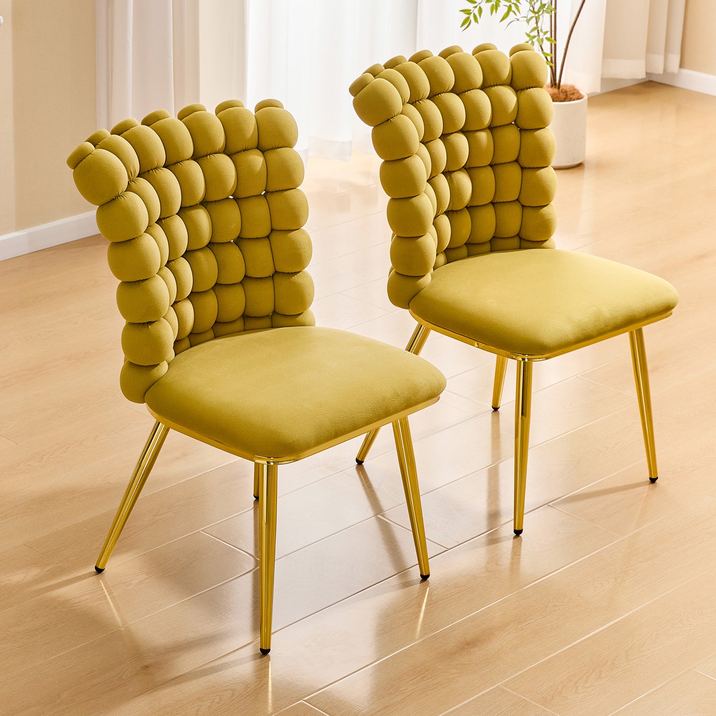 Set of 2 Ergonomic Tufted Accent Chairs with Gold Legs