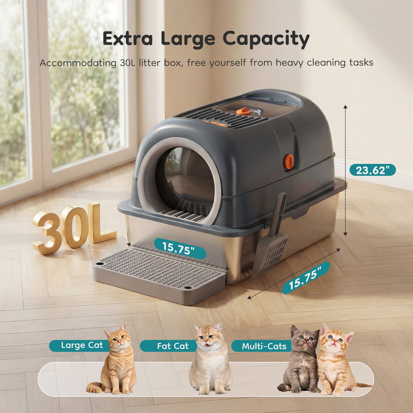 Double-Entry Convertible Cat Litter Box with Lid and Storage