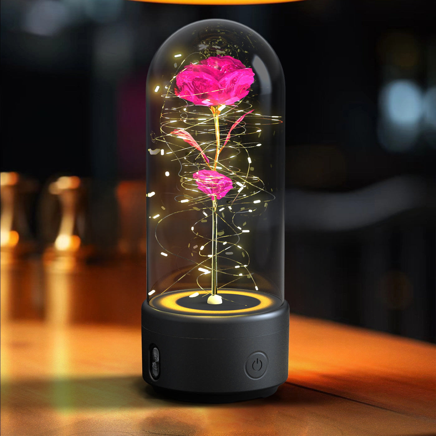 2-in-1 Rose LED Night Light with Bluetooth Speaker - Romantic Glass Decor
