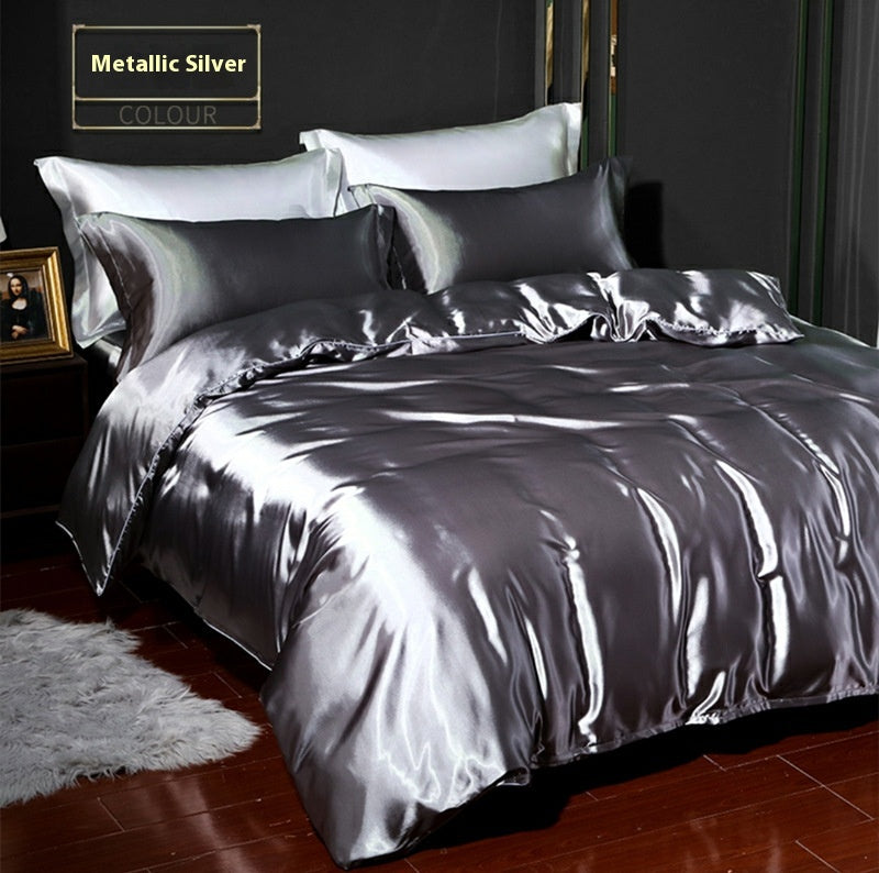 Silky Four-Piece Bedding Set - Quilt Cover Bed Sheet & Fitted Sheet