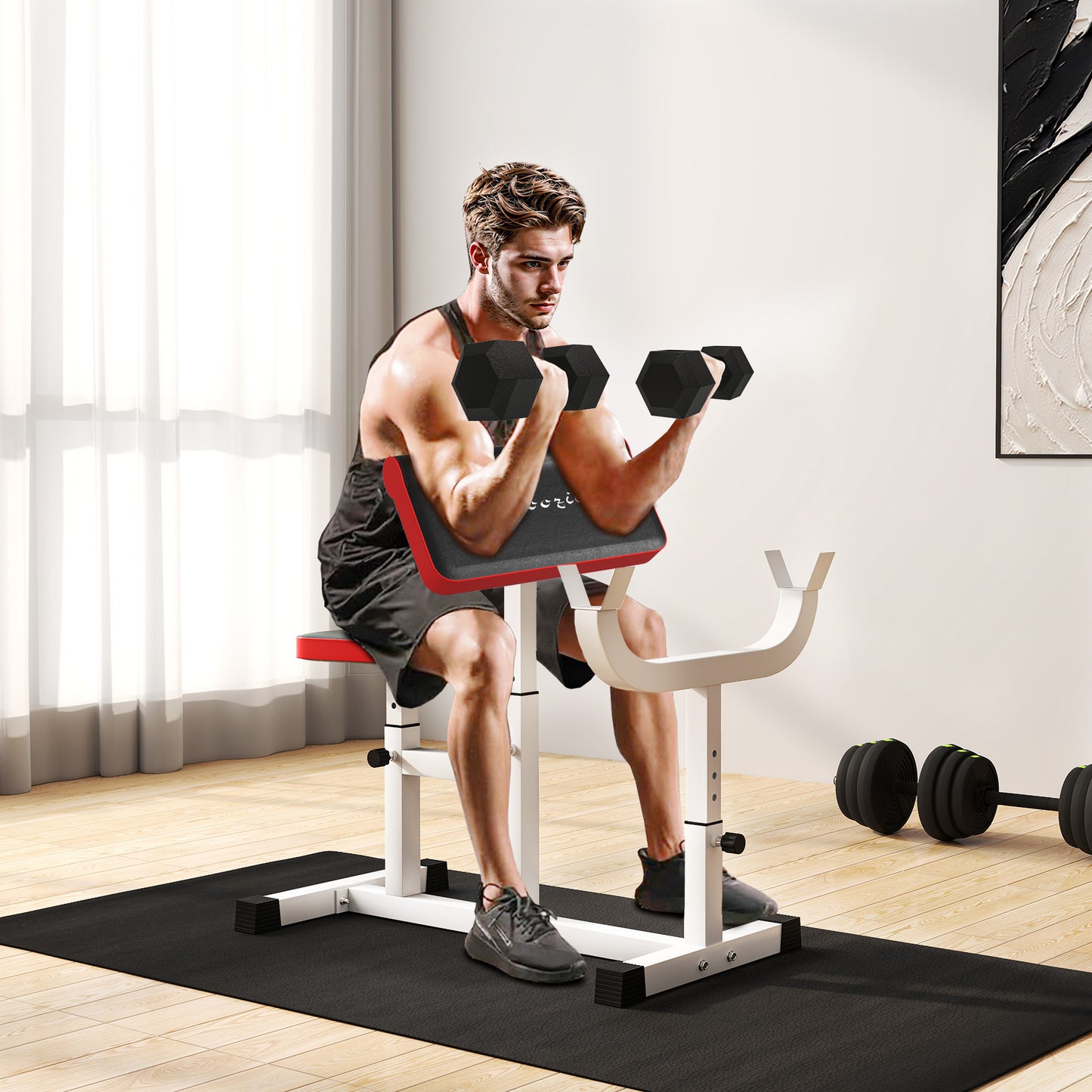Adjustable Preacher Curl Bench for Strength Training - White