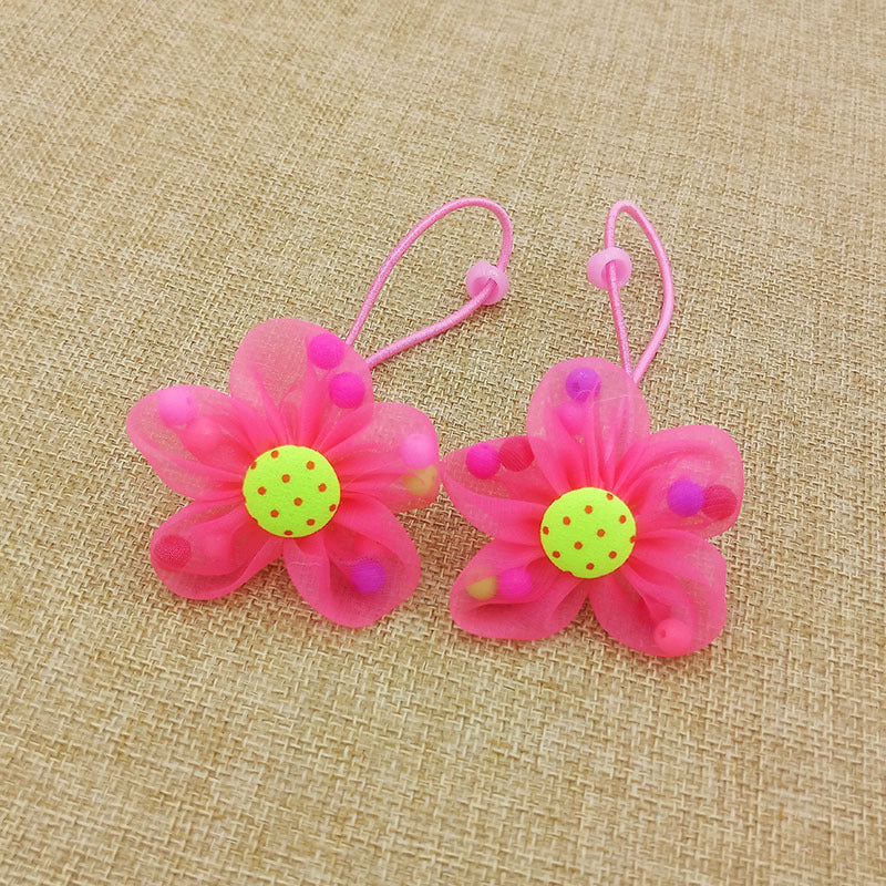 Children's Flower Beads Hair Band Set - Colorful Rubber Hair Rings for Kids