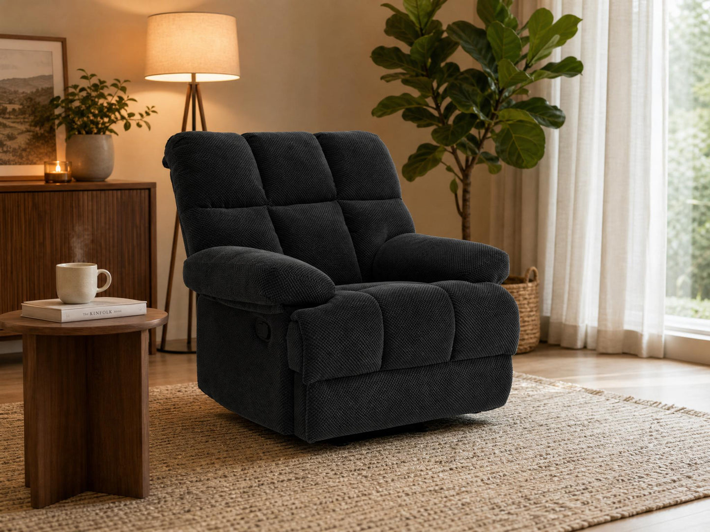 Modern Manual Rocker Recliner Chair - Dark Gray Upholstery