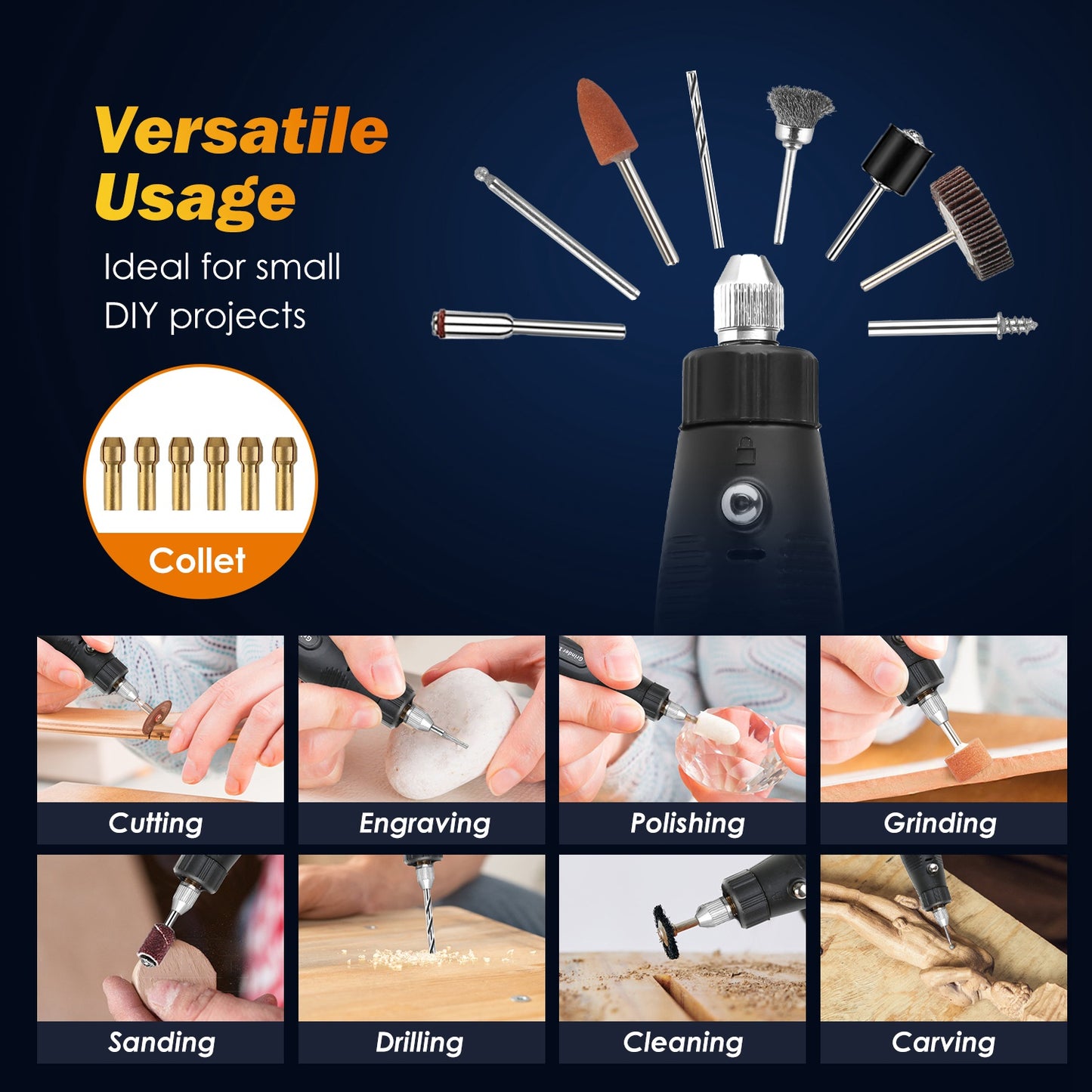 Corded Rotary Power Tool Kit with 186 Accessories for Drilling, Engraving & Polishing - Black