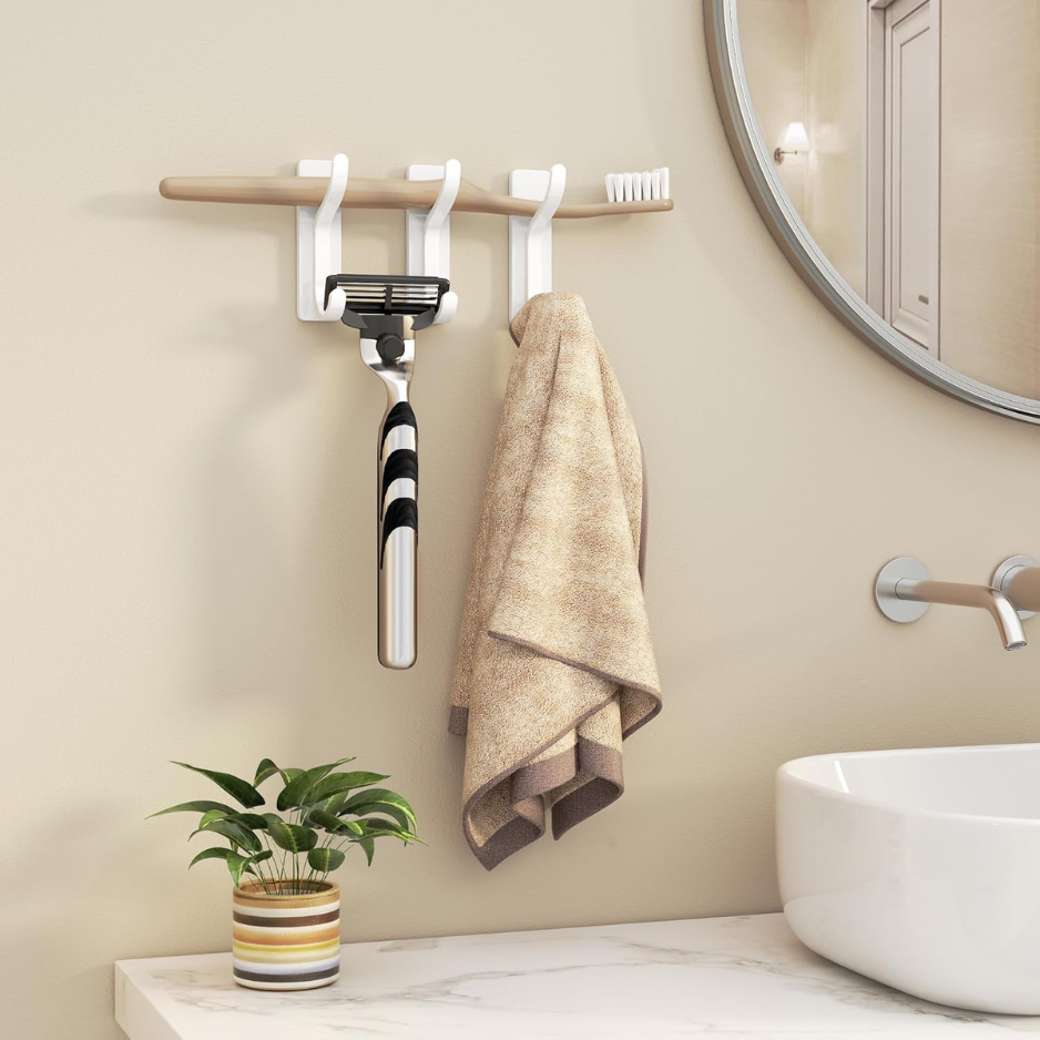 Heavy Duty Stick-On Wall Coat Hooks - 4 Pack White Metal