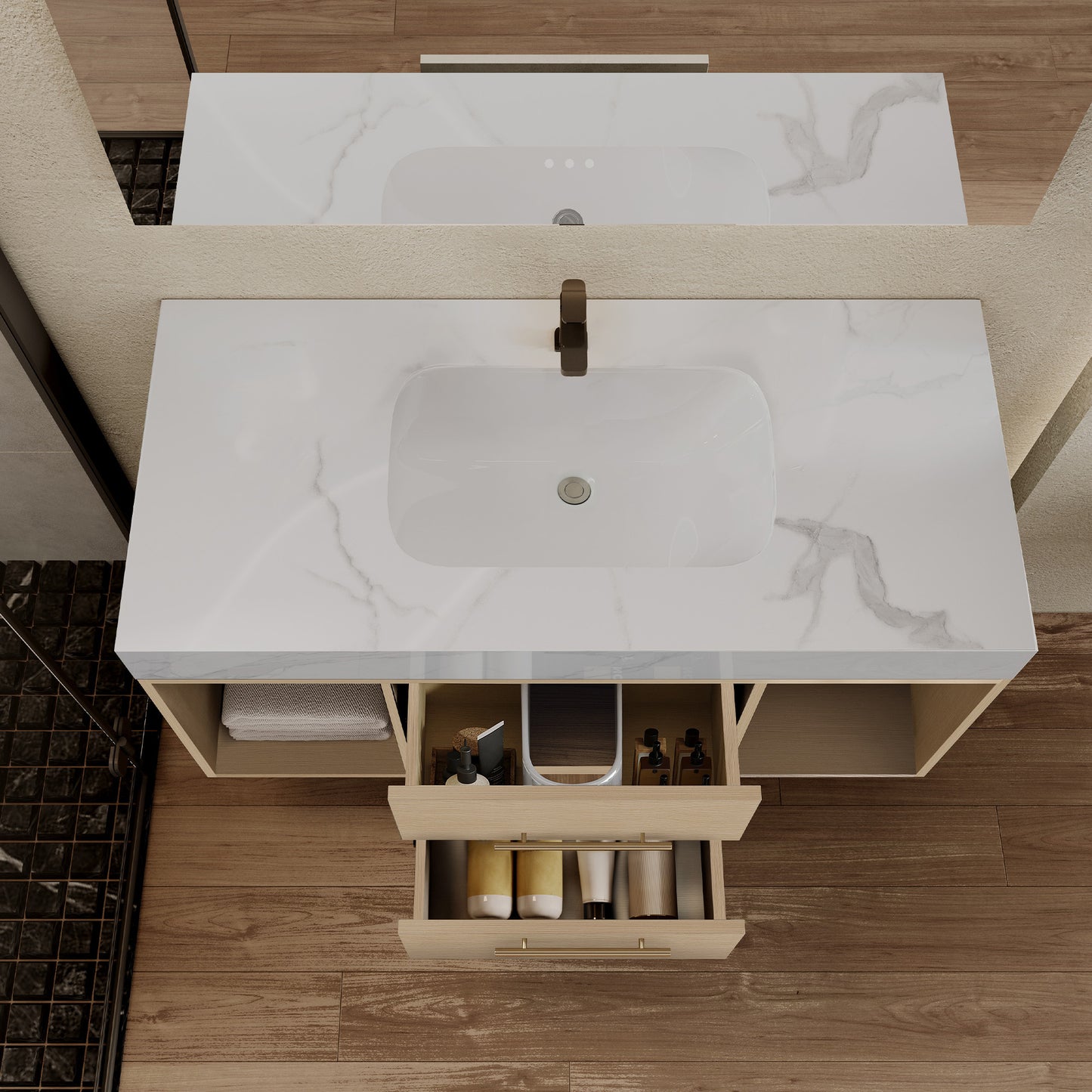 39.4" Floating Bathroom Vanity with Ceramic Sink & 2 Drawers