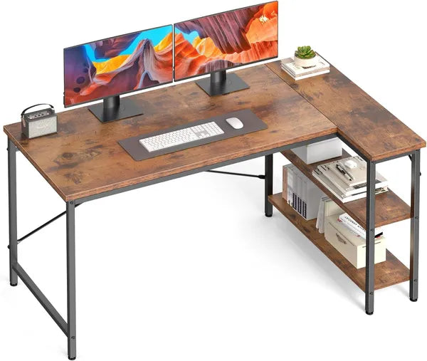 L-Shaped Computer Desk with Reversible Storage Rack - Multiple Sizes