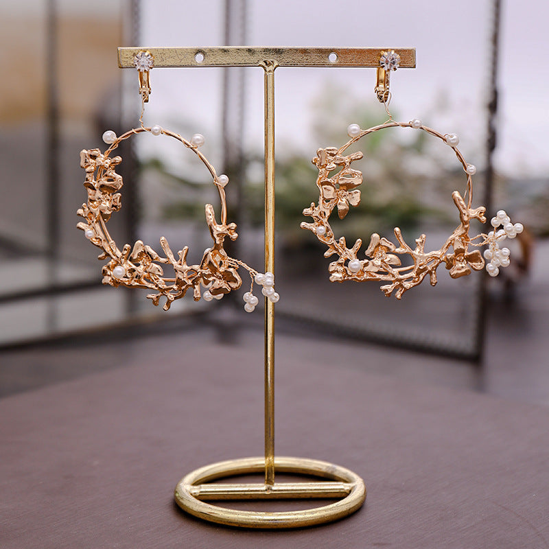 Pearl Bridal Crown Tiara with Earrings - Gold