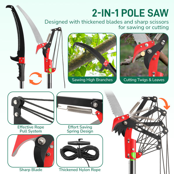 26ft Manual Pole Saw Tree Trimmer Kit with Portable Bag & Spiral Splicing