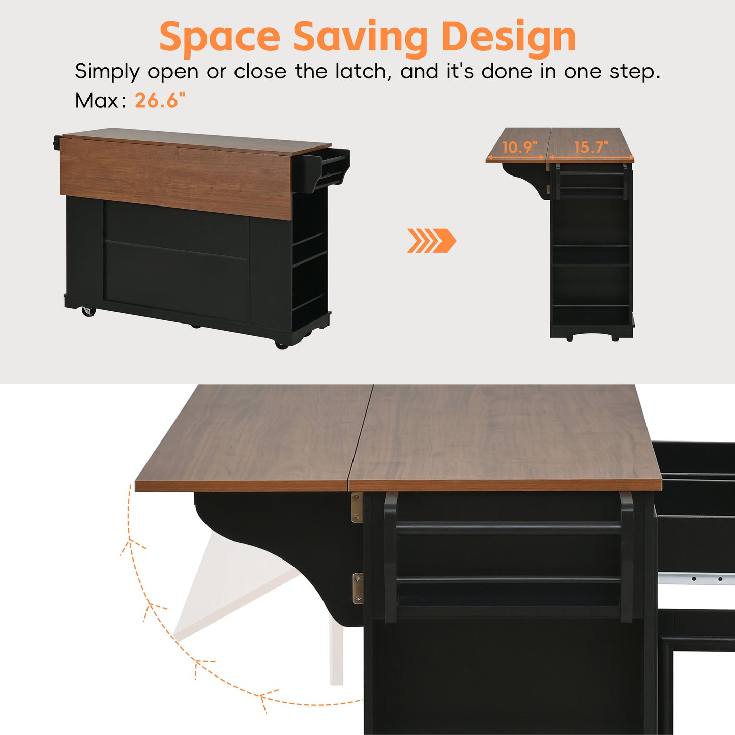 54" Mobile Kitchen Island with Glass Door Storage & Power Outlet