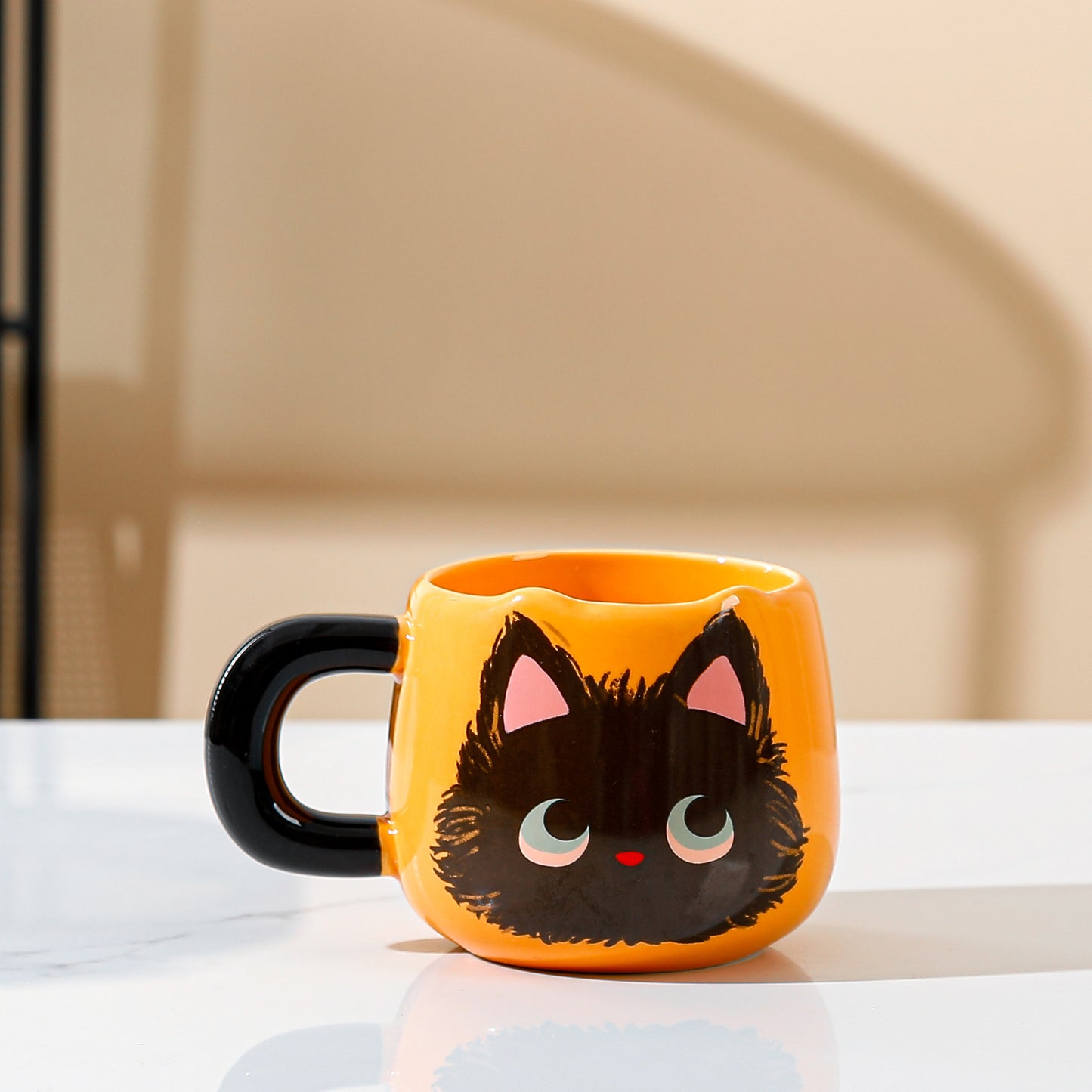 Cute Black Cat Mug with Lid and Spoon - Ceramic Drinkware Set