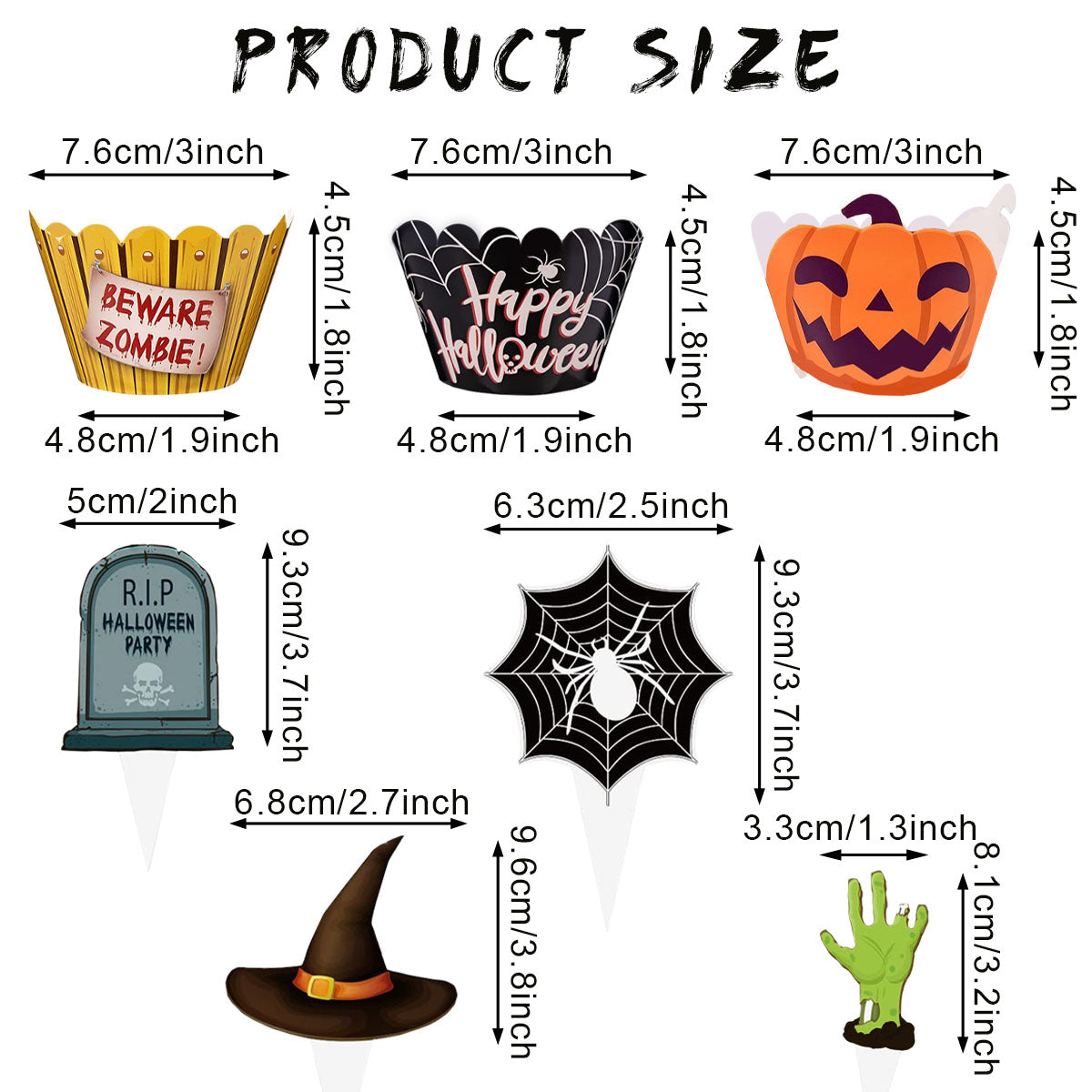 Halloween Cupcake Decoration Set - 48 Pcs Zombie Hand & Witch Hat Picks