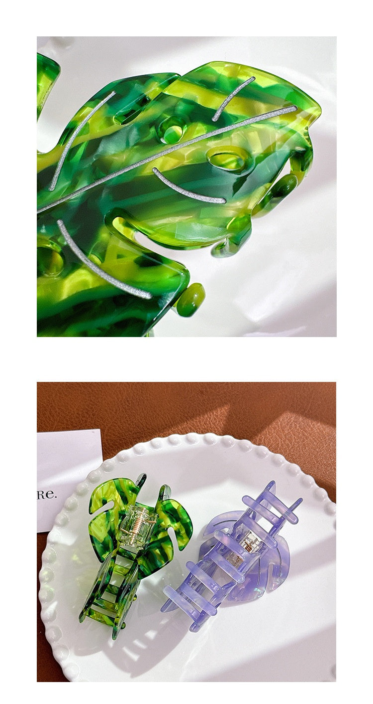 Colorful Acetate Leaf Barrettes - 9.3cm Hair Clips