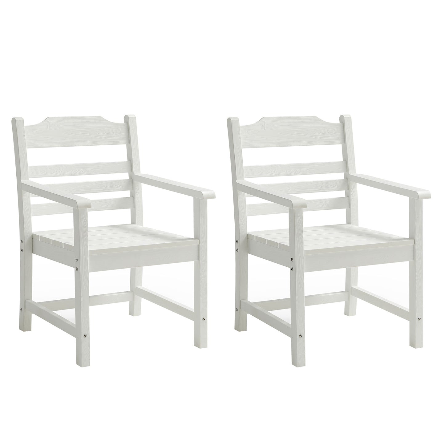 Patio Dining Chair Set of 2 - White HIPS with Wood Grain Texture