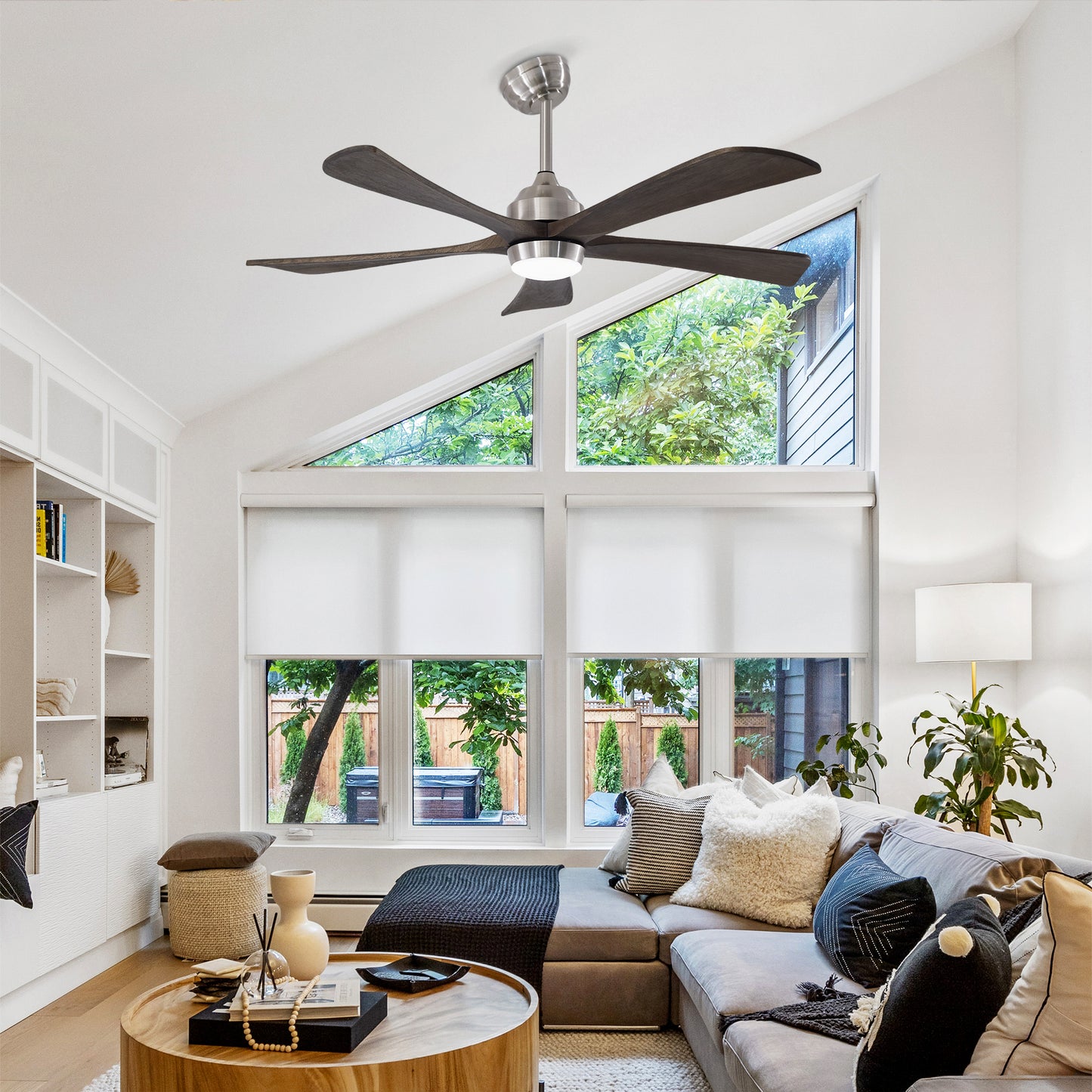 52" Solid Wood Ceiling Fan with Lights & Remote Control - Nickel