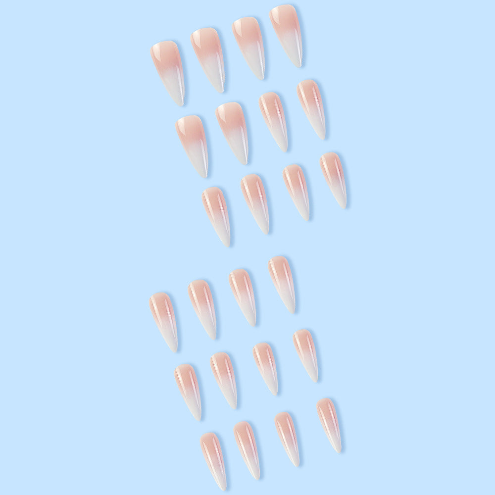 Milky White Pink Gradient Fake Nail Patch for Nail Art, Long Drop Shape
