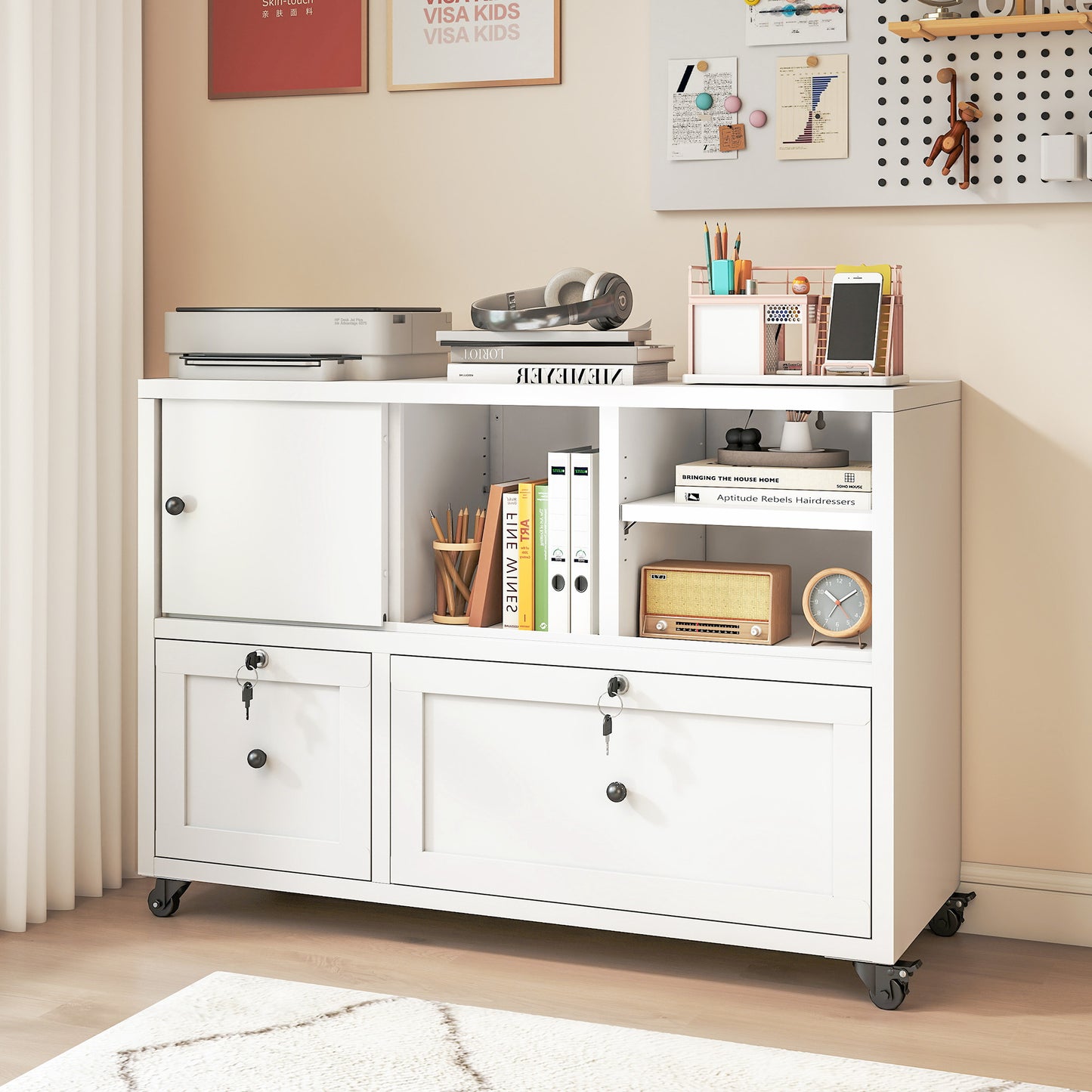 28 H White Metal Filing Cabinet With Lock -2-Drawer File For Home