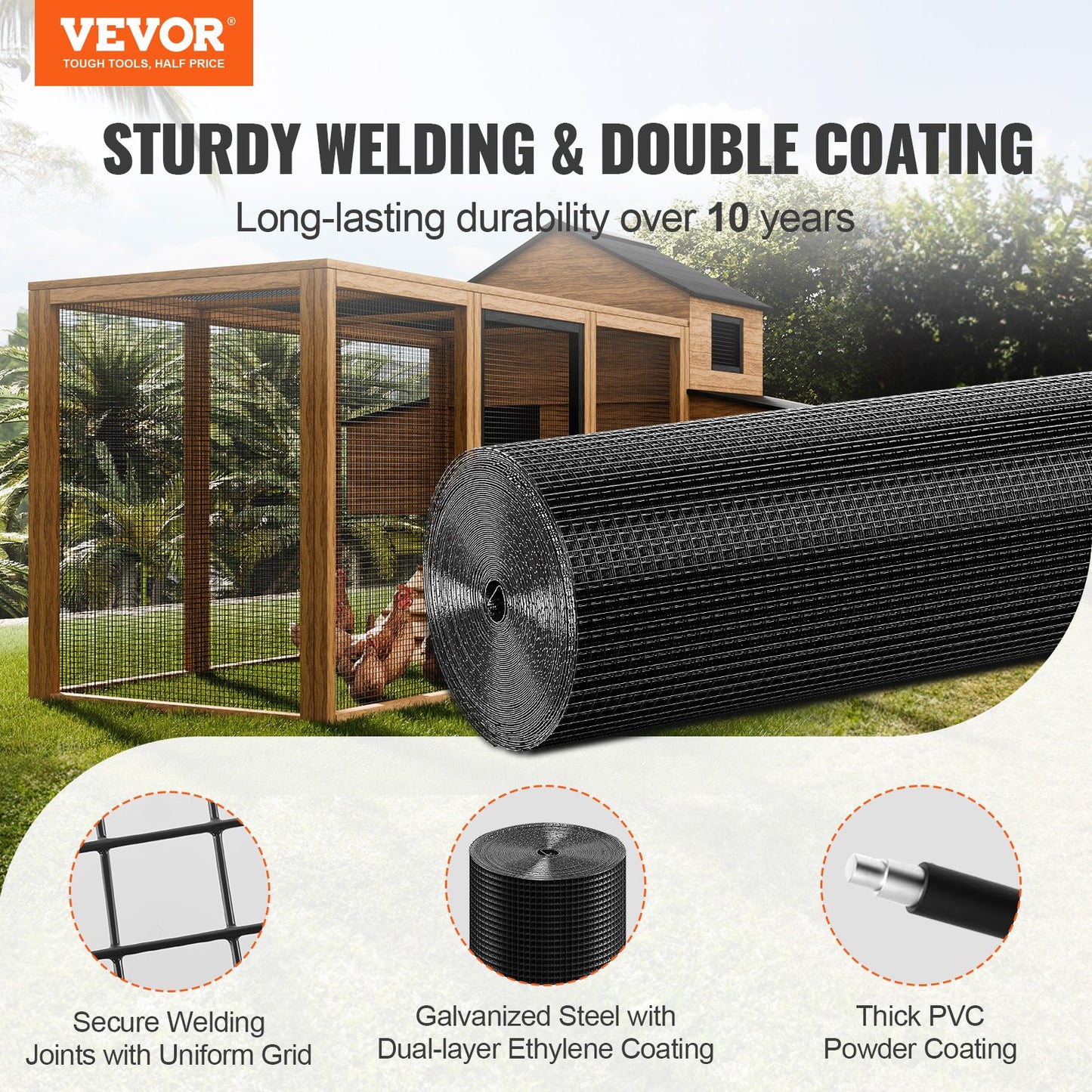 Galvanized Wire Mesh Roll 48x50ft for Fencing Chicken Coop Rabbit Snake Garden