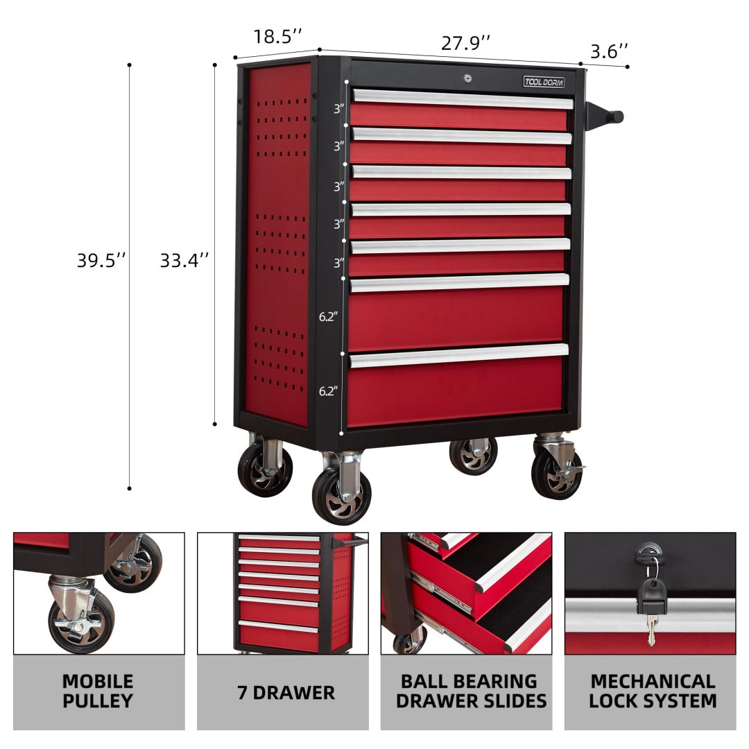 28-Inch 7-Drawer Tool Cart Metal Storage Utility Cart