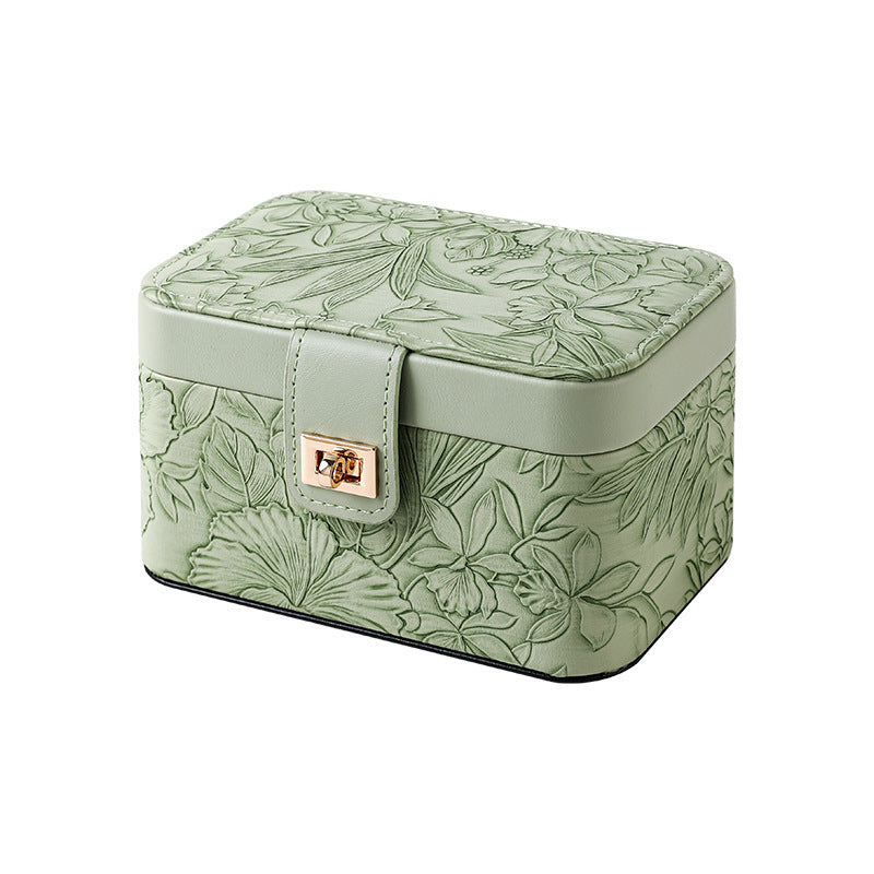 Leather Jewelry Storage Box with Patterned Design and Velvet Interior