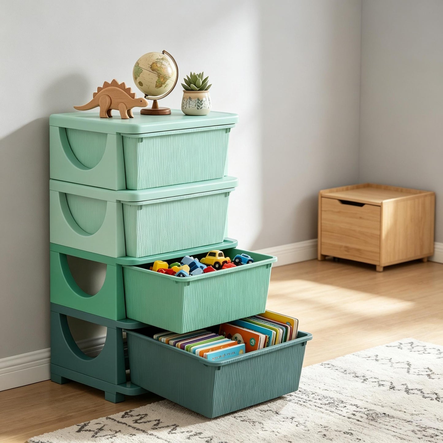 Child-Friendly Toy Storage Organizer - Green Multi-Tier Unit