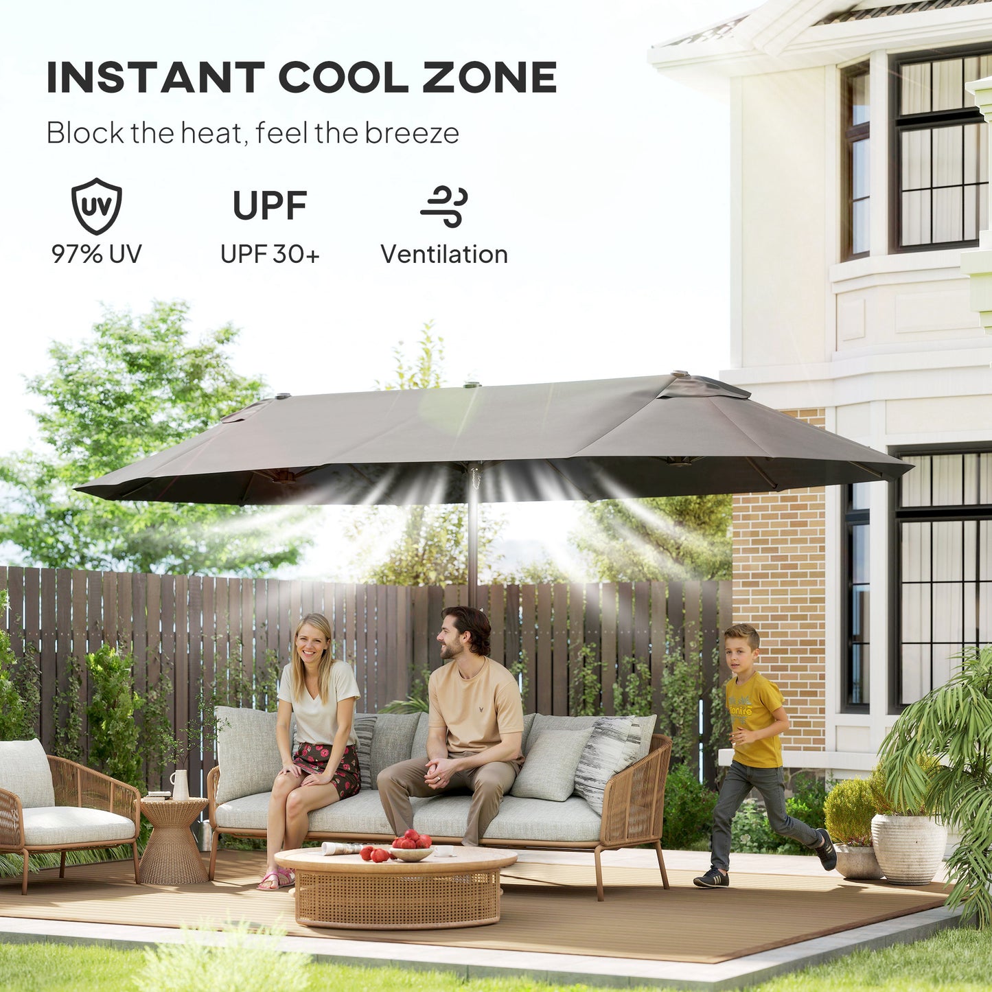 15 ft Double-Sided Patio Umbrella with Crank Handle - Gray