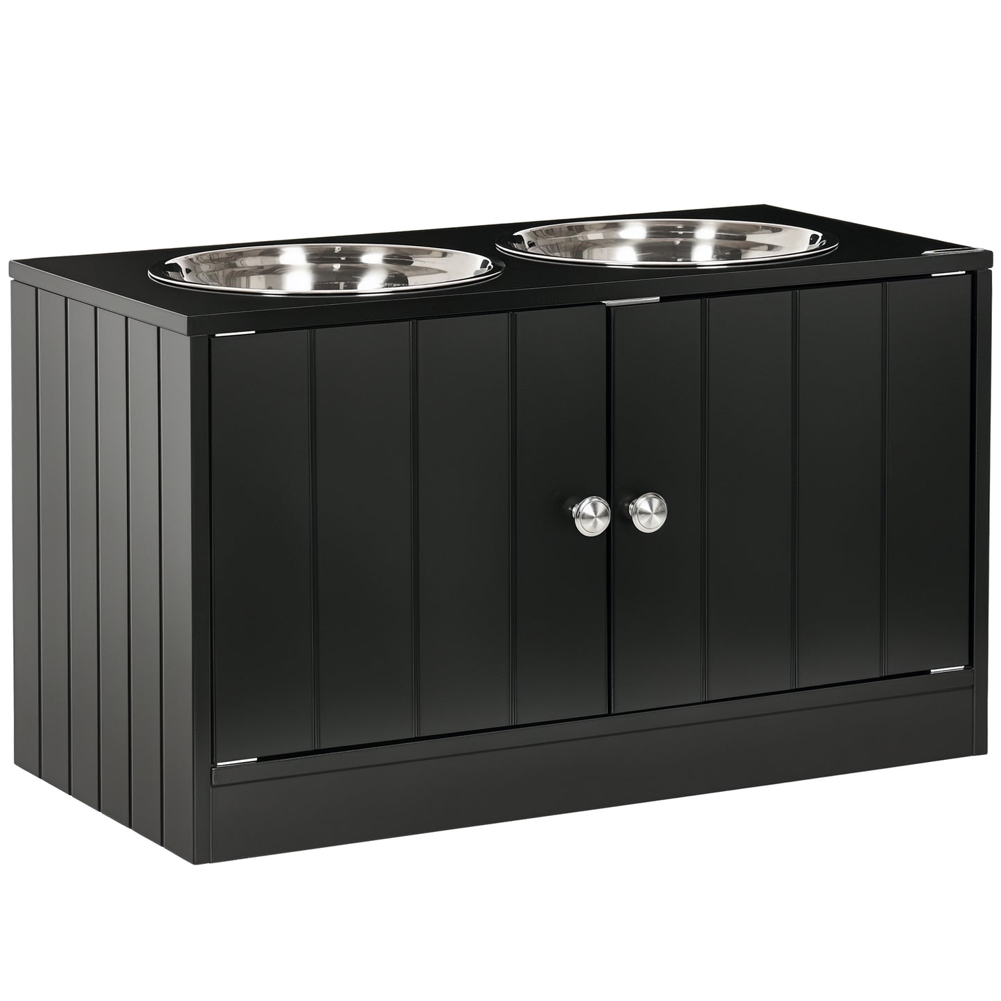 Elevated Dog Food Bowl Stand with Storage Cabinet - Large Capacity Black