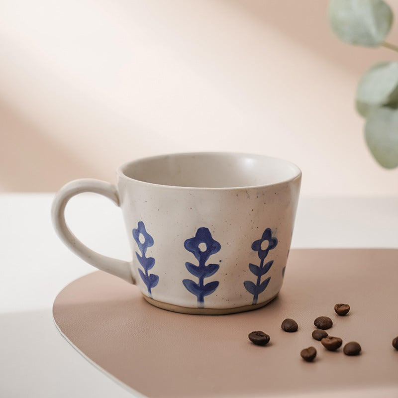 Small Blue Flower Stoneware Coffee Cup - Multiple Styles 360ml