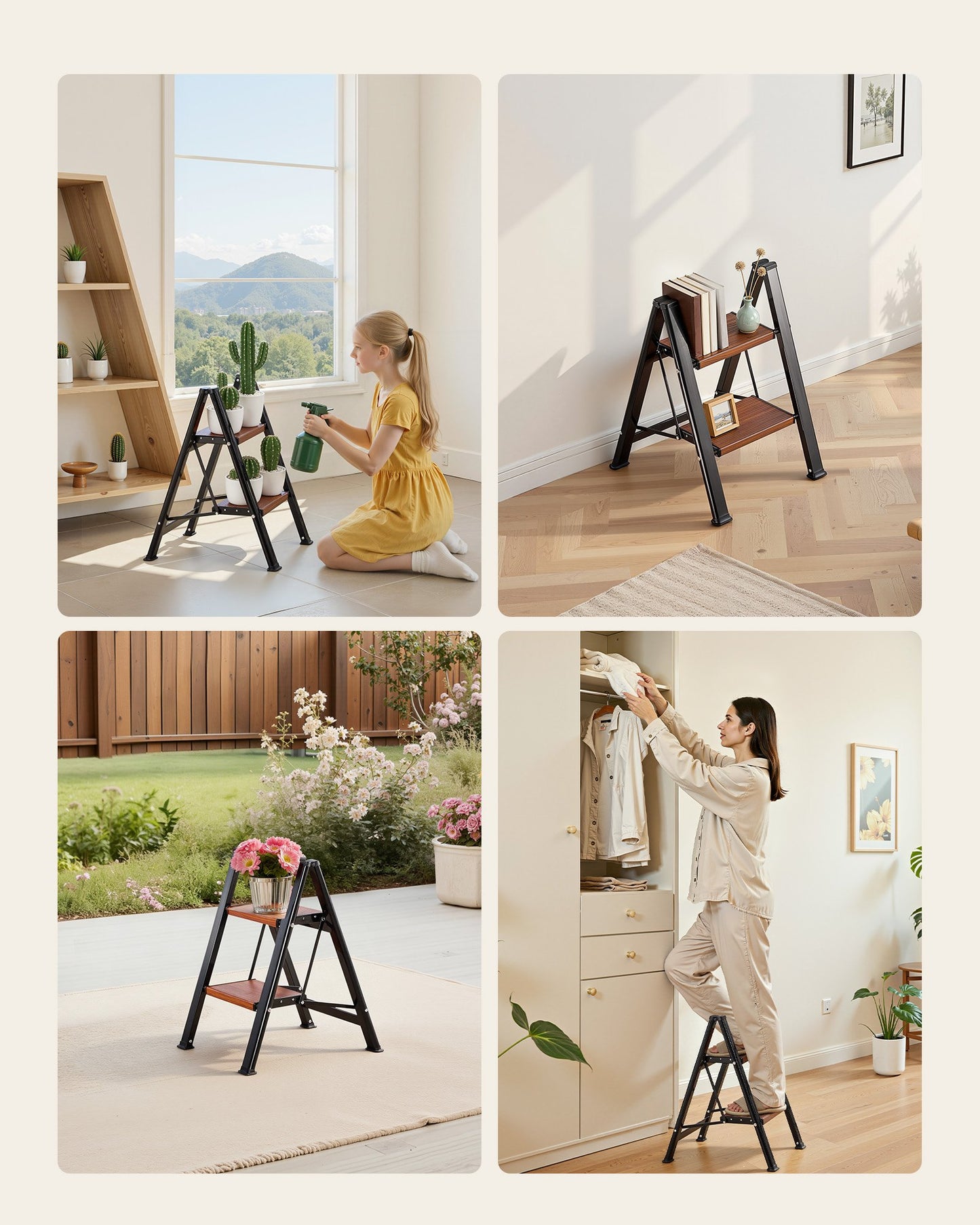2-Step Folding Ladder with Anti-Slip Pedal & Handgrip - Lightweight Aluminum Support