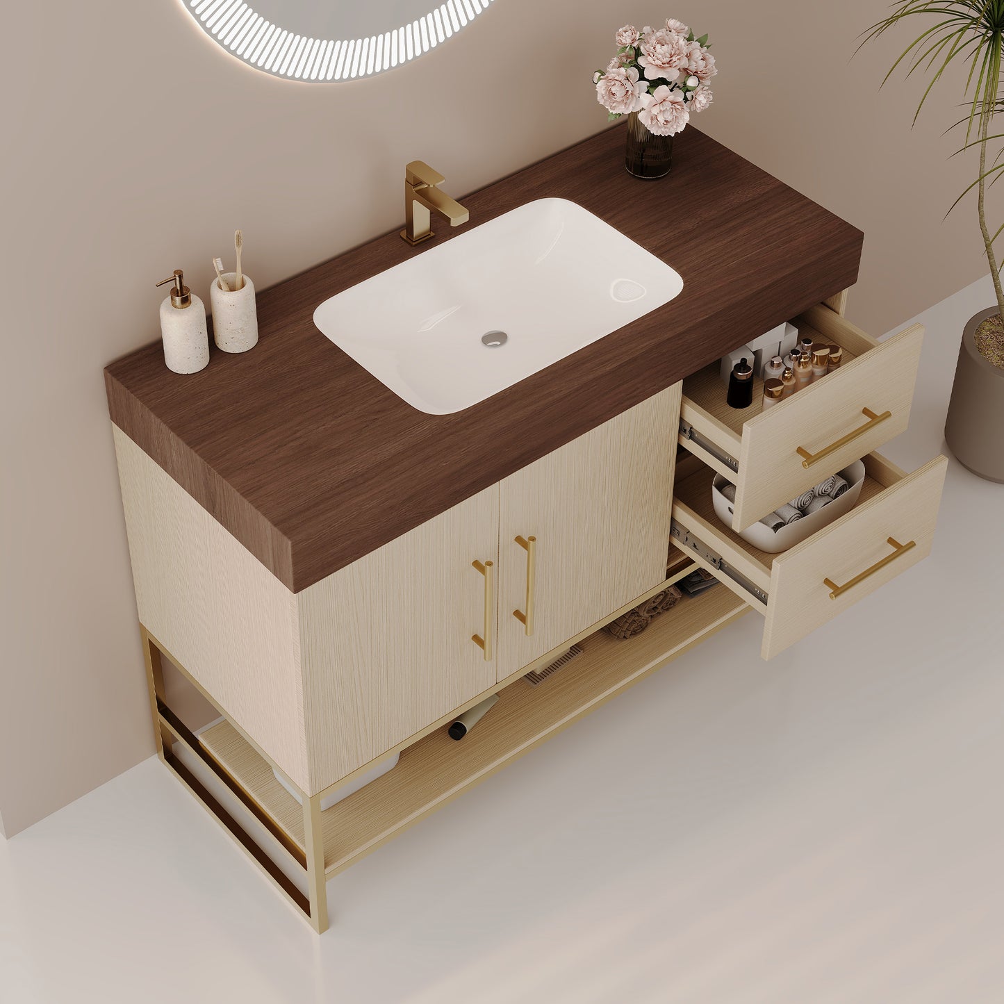 36" Modern Free-Standing Bathroom Vanity with Ceramic Sink & Stone Top