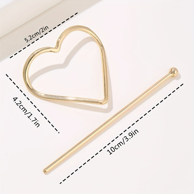 Simple Heart-Shaped Arrow Hairpin in Gold - Elegant Hair Accessory