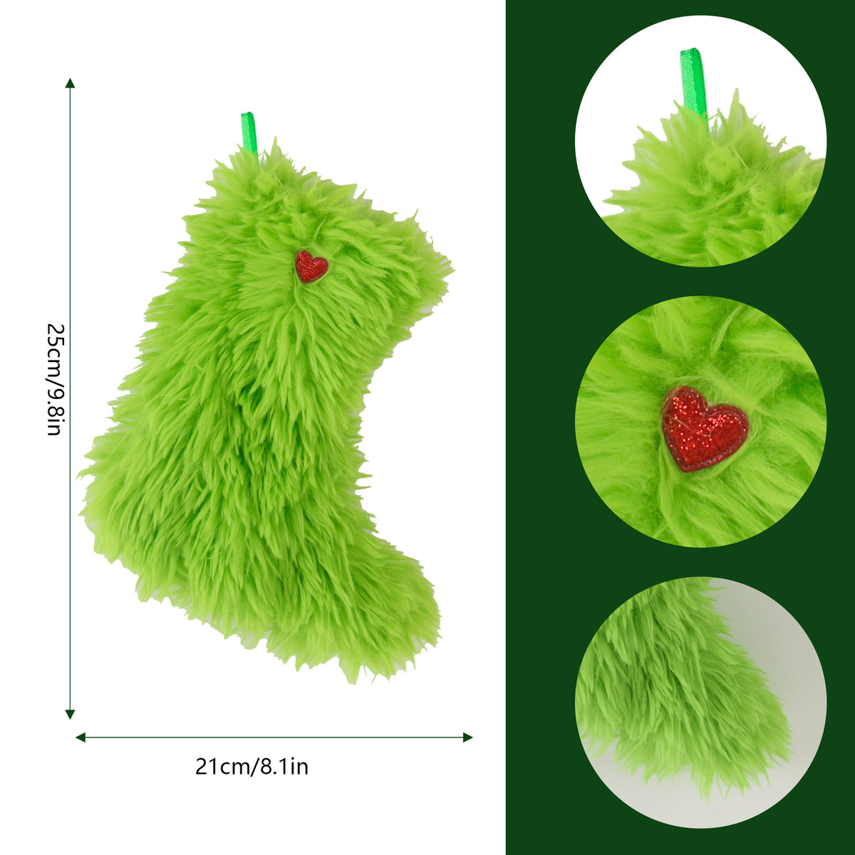 Christmas Green Fur Ornament Stockings Plush Gift Bag Holiday Decor