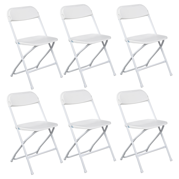 6-Pack White Plastic Folding Chairs - Sturdy & Lightweight