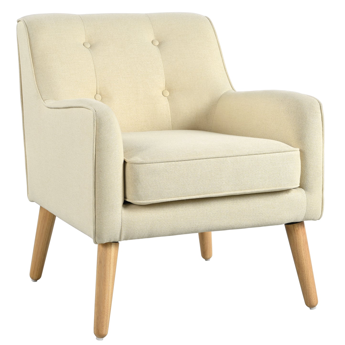 Mid-Century Modern Accent Chair - Beige Tufted Fabric Armchair