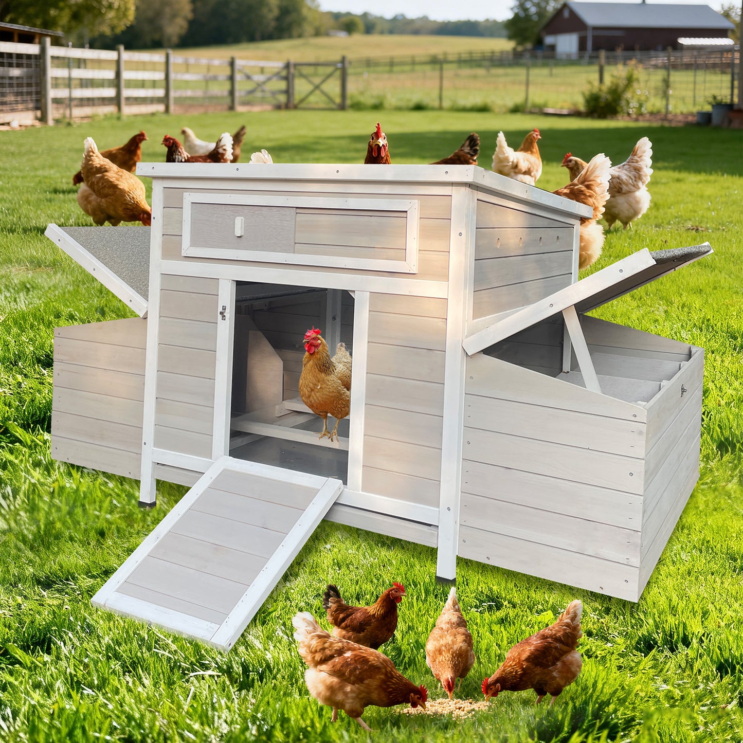 Prohibited Platform-Temu,Large Wooden Chicken Coop Outdoor Hen House