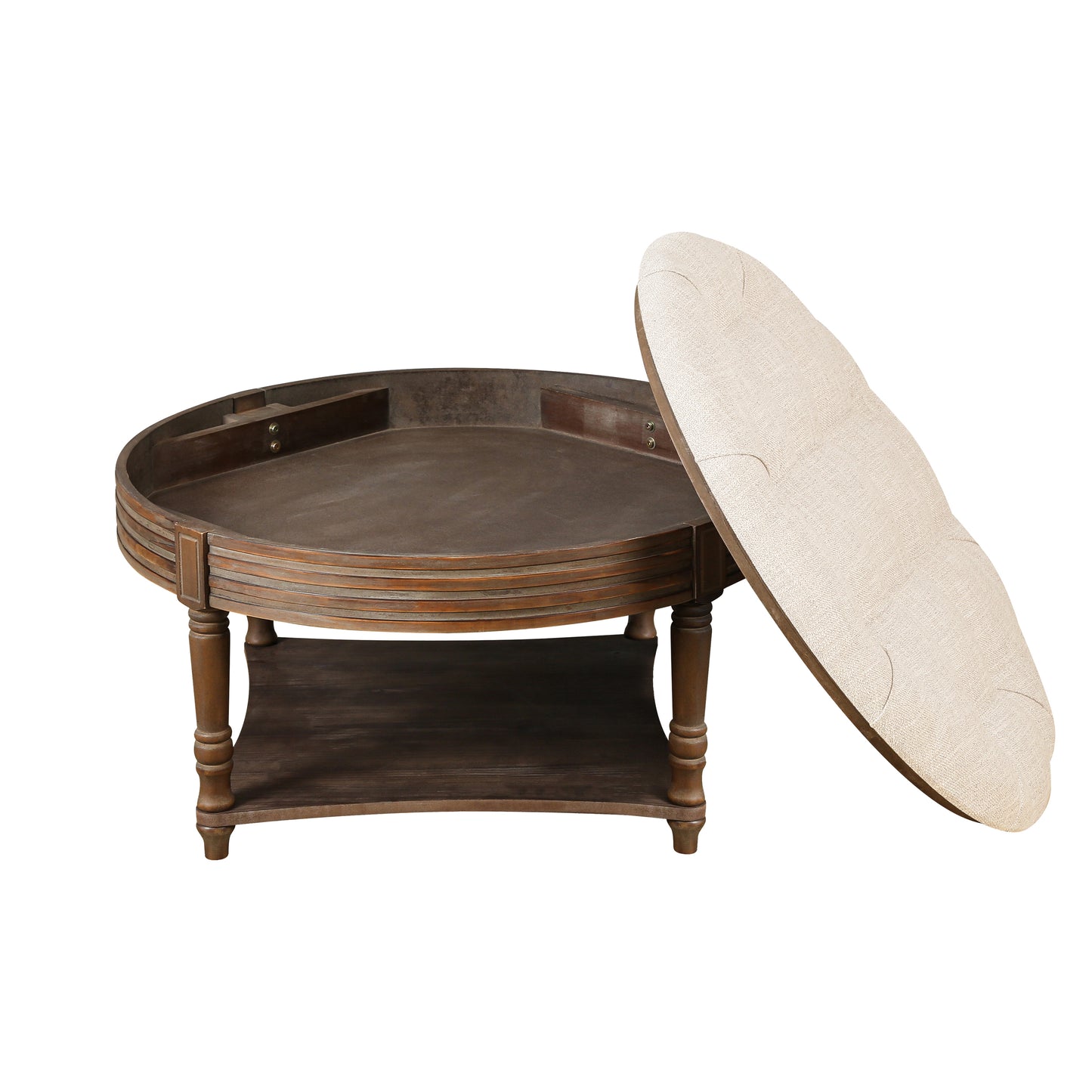 Large Round Waterproof Ottoman Coffee Table with Storage - Beige